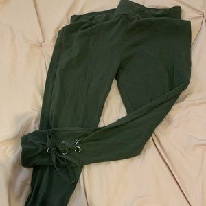 Olive Green Lace Bottom Leggings